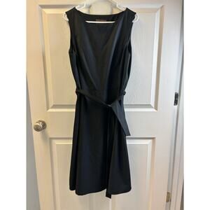 MERONA Boat Neck Zip Back Black Belted Sheath Dress Women's Size 16